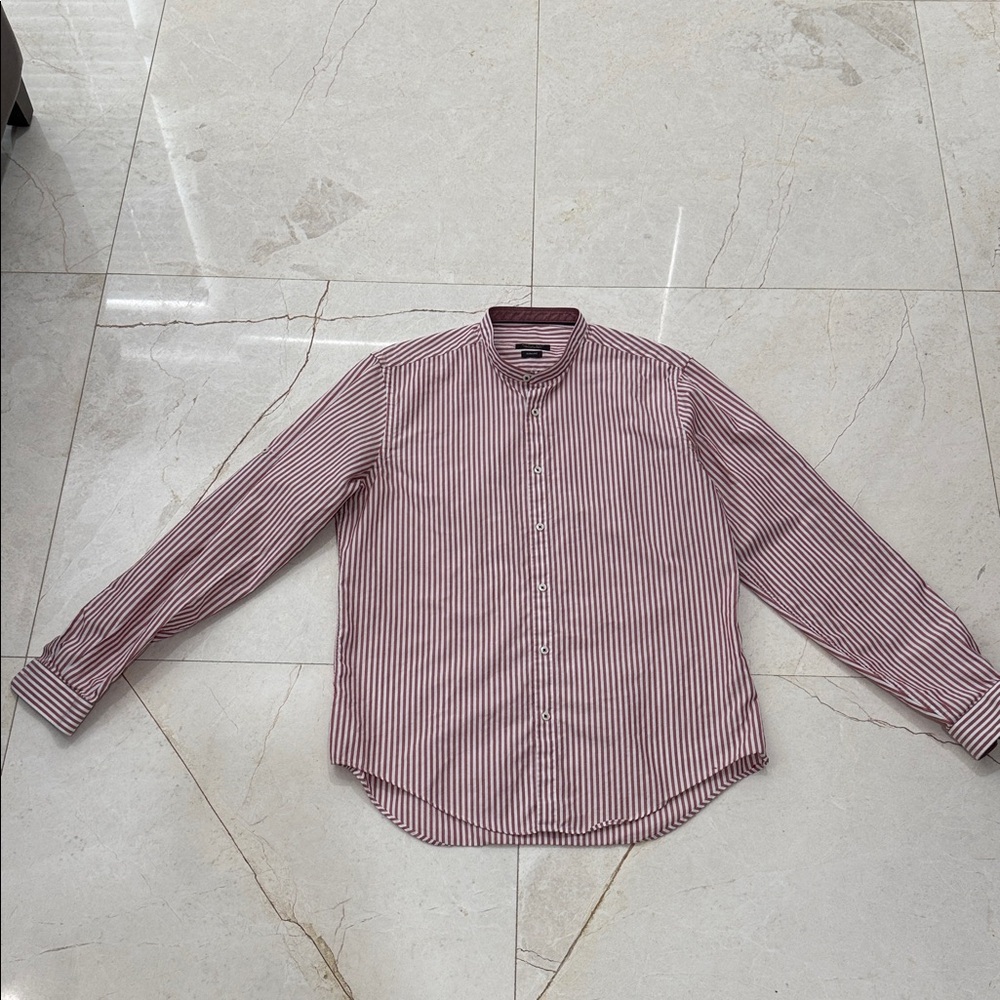 Zara Red and White Striped Casual Shirt